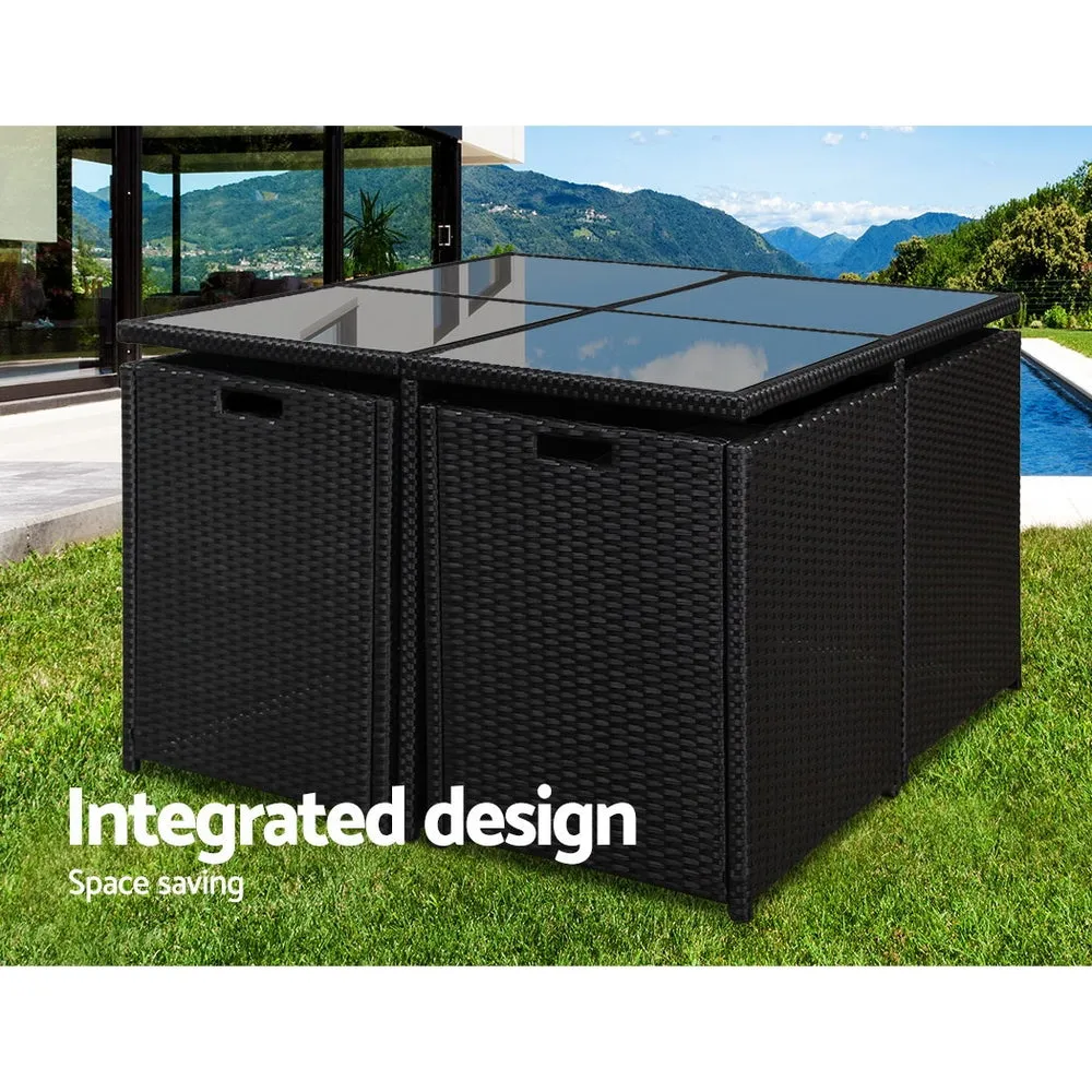 5 Piece UV-Resistant Wicker Dining Set, Black – Gardeon