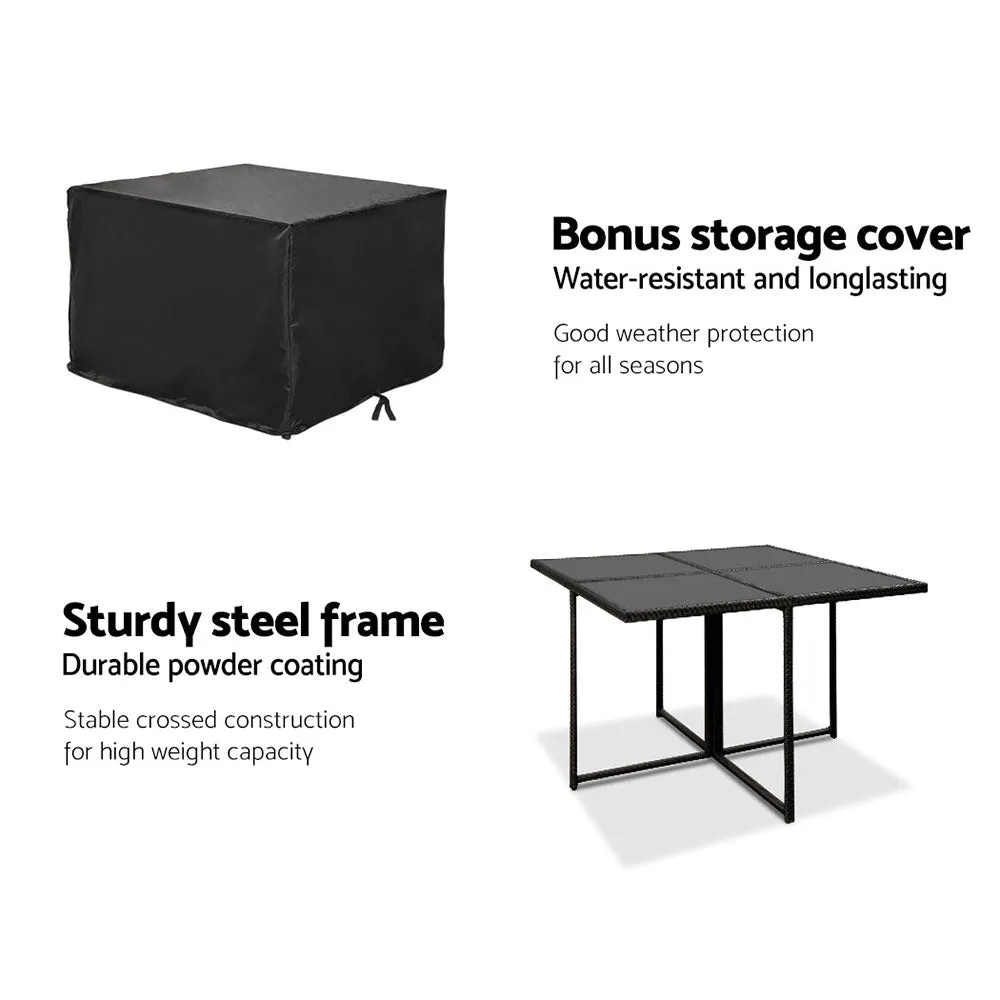 5 Piece UV-Resistant Wicker Dining Set, Black – Gardeon