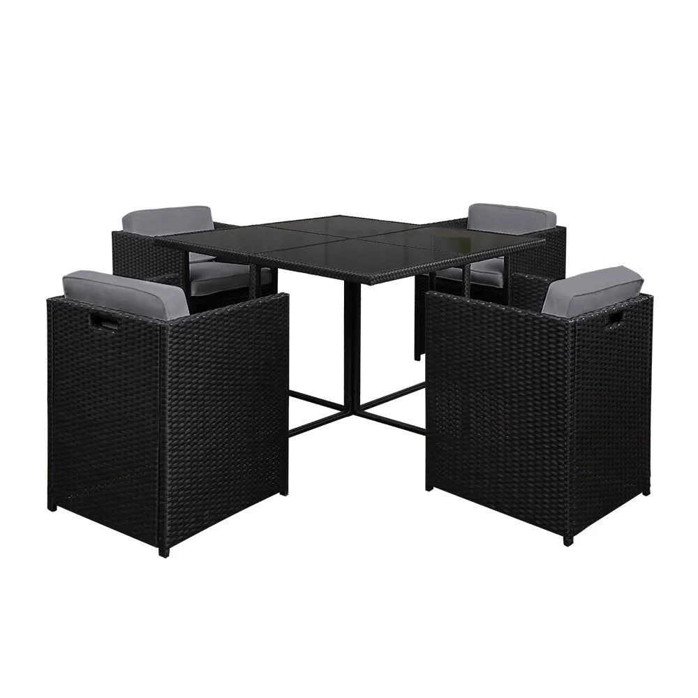 5 Piece UV-Resistant Wicker Dining Set, Black – Gardeon