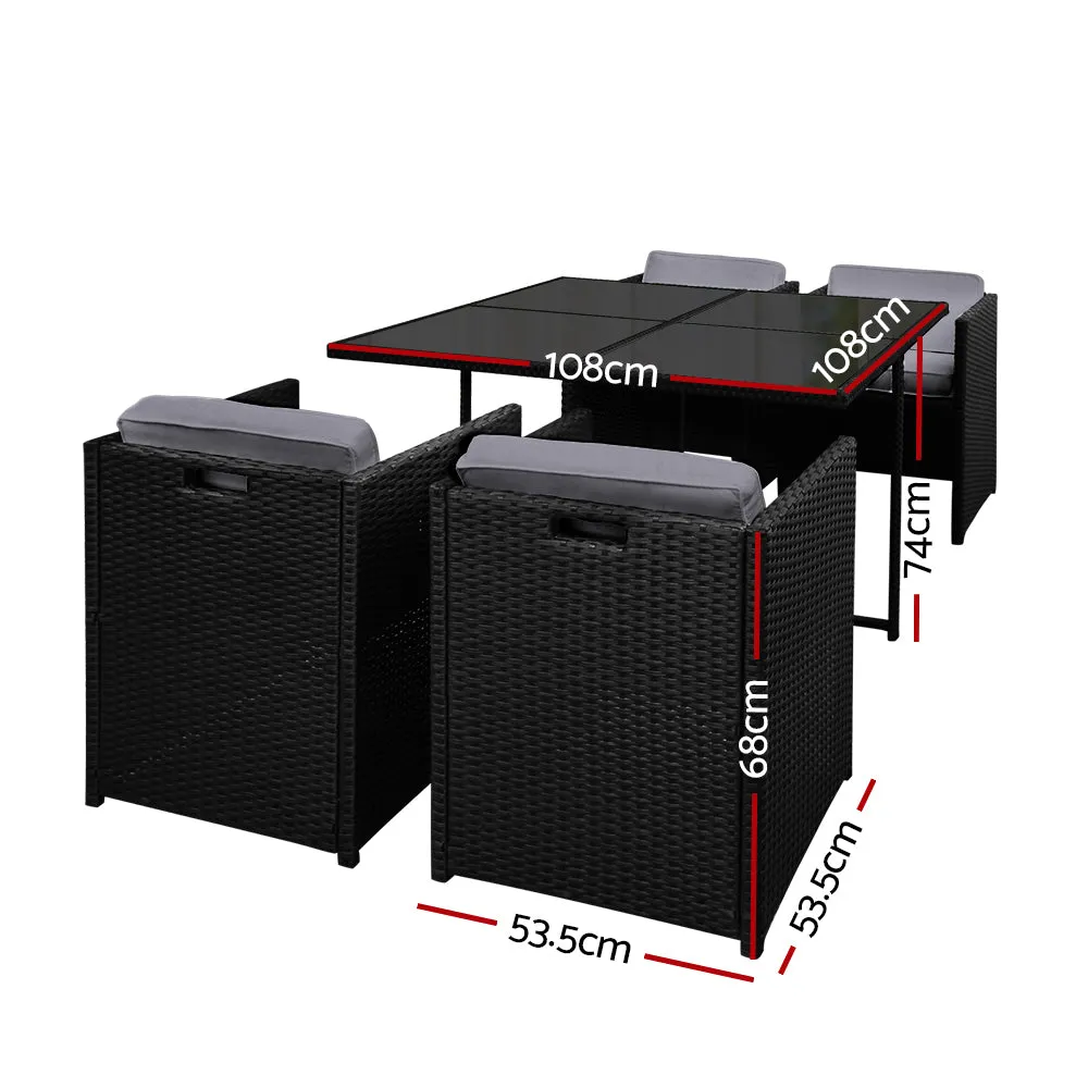 5 Piece UV-Resistant Wicker Dining Set, Black – Gardeon