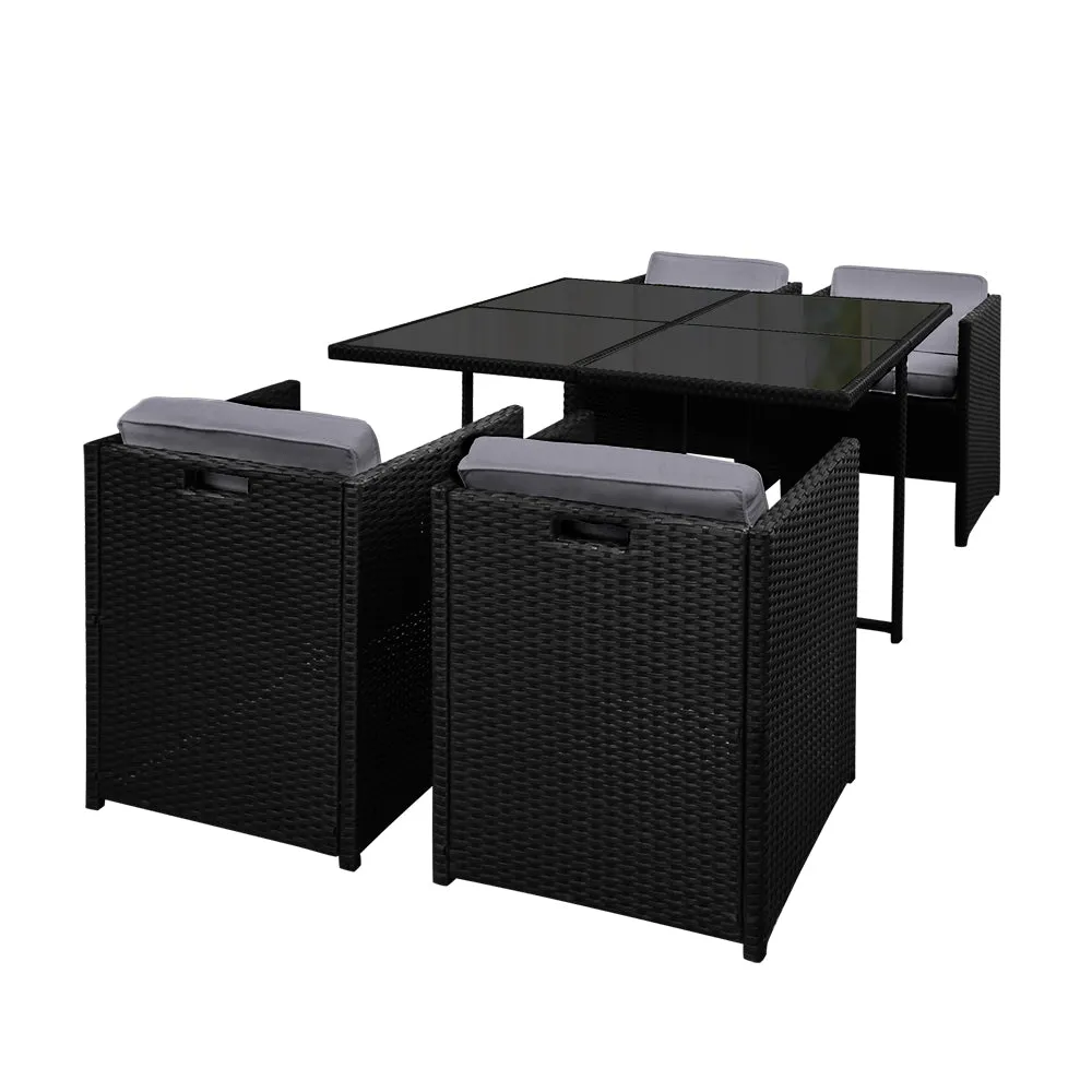 5 Piece UV-Resistant Wicker Dining Set, Black – Gardeon
