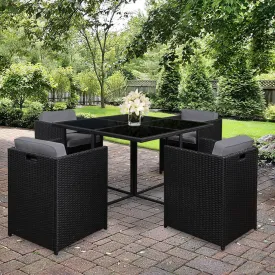 5 Piece UV-Resistant Wicker Dining Set, Black – Gardeon