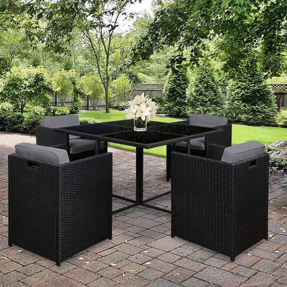 5 Piece UV-Resistant Wicker Dining Set, Black – Gardeon