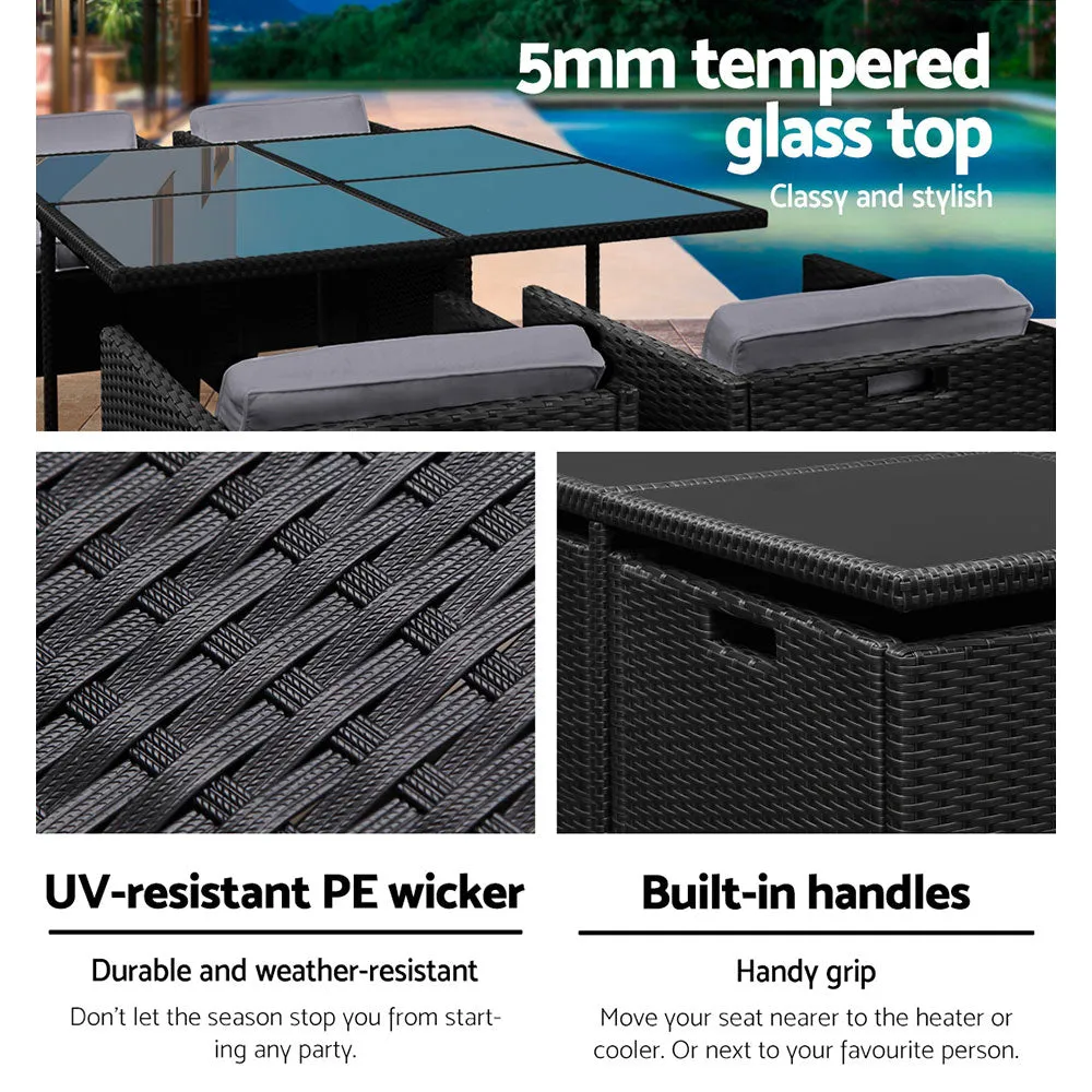 5 Piece UV-Resistant Wicker Dining Set, Black – Gardeon