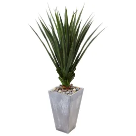 60" Artificial Spiked Agave in Cement Planter (Indoor/Outdoor) - Low Maintenance, Life-Like & Vibrant Silk Plants For Busy People.