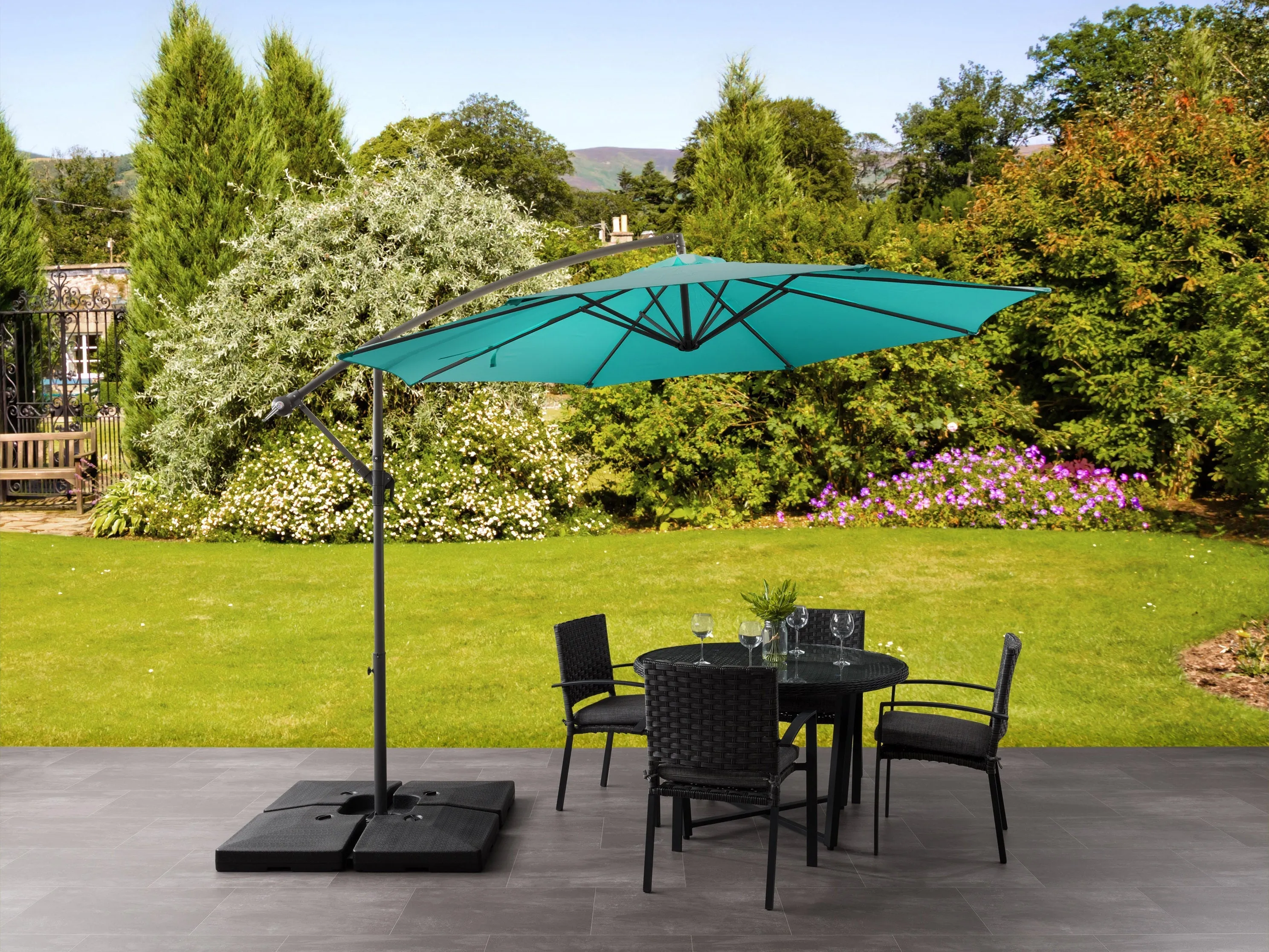 9.5ft Tilting Offset Patio Umbrella - Turquoise