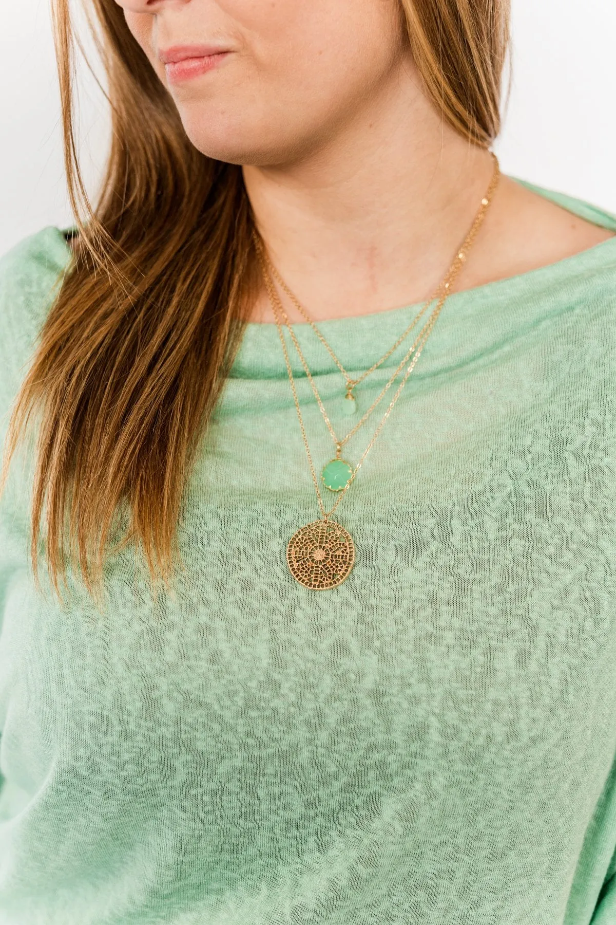 A Touch Of Grace 3-Tier Necklace- Gold & Seafoam Green