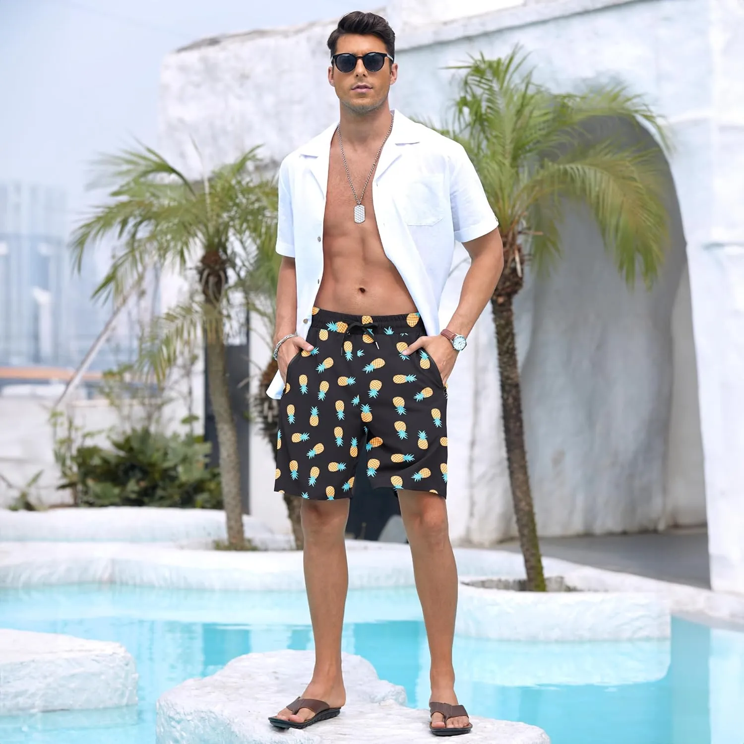 Adisputent Mens Swim Trunks with Compression Liner Quick Dry Swimsuit with Zipper Pockets Bathing Suit Beach Swim Shorts