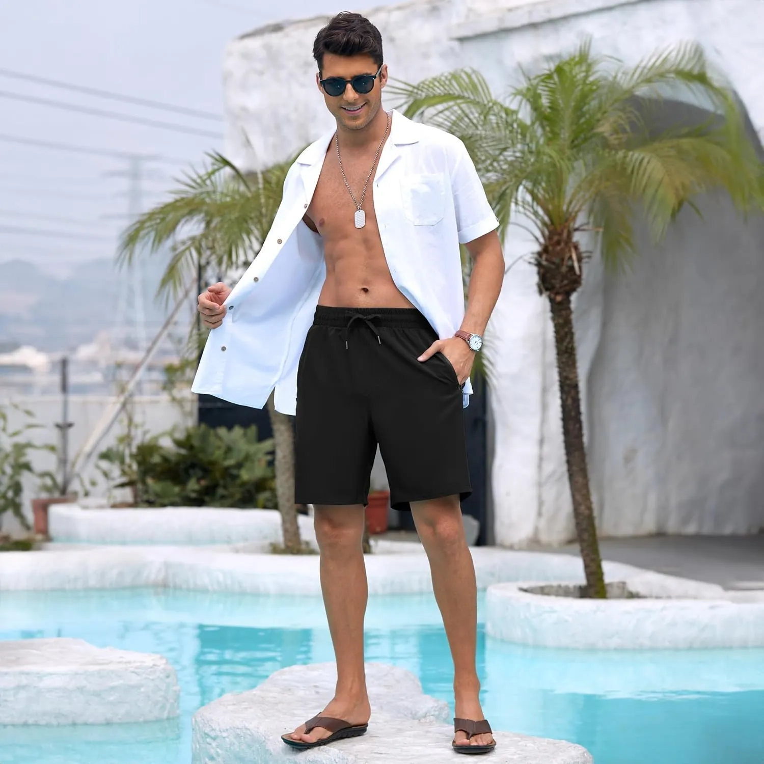 Adisputent Mens Swim Trunks with Compression Liner Quick Dry Swimsuit with Zipper Pockets Bathing Suit Beach Swim Shorts