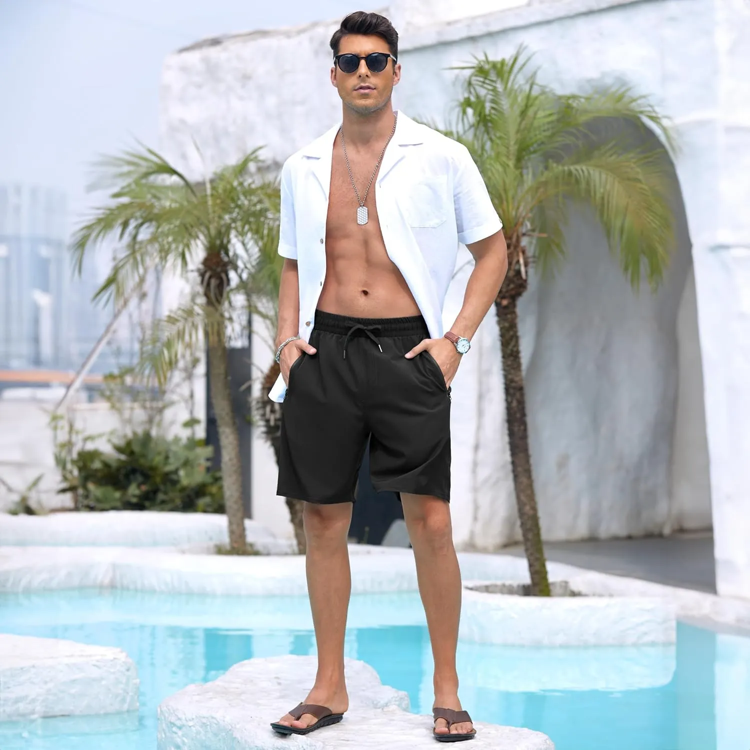 Adisputent Mens Swim Trunks with Compression Liner Quick Dry Swimsuit with Zipper Pockets Bathing Suit Beach Swim Shorts