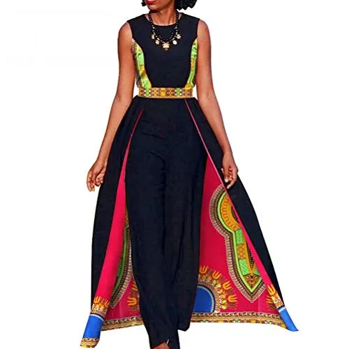 Afrikan Design Summer Elegant Women's Sleeveless Rompers Jumpsuit Long Dashiki Pants