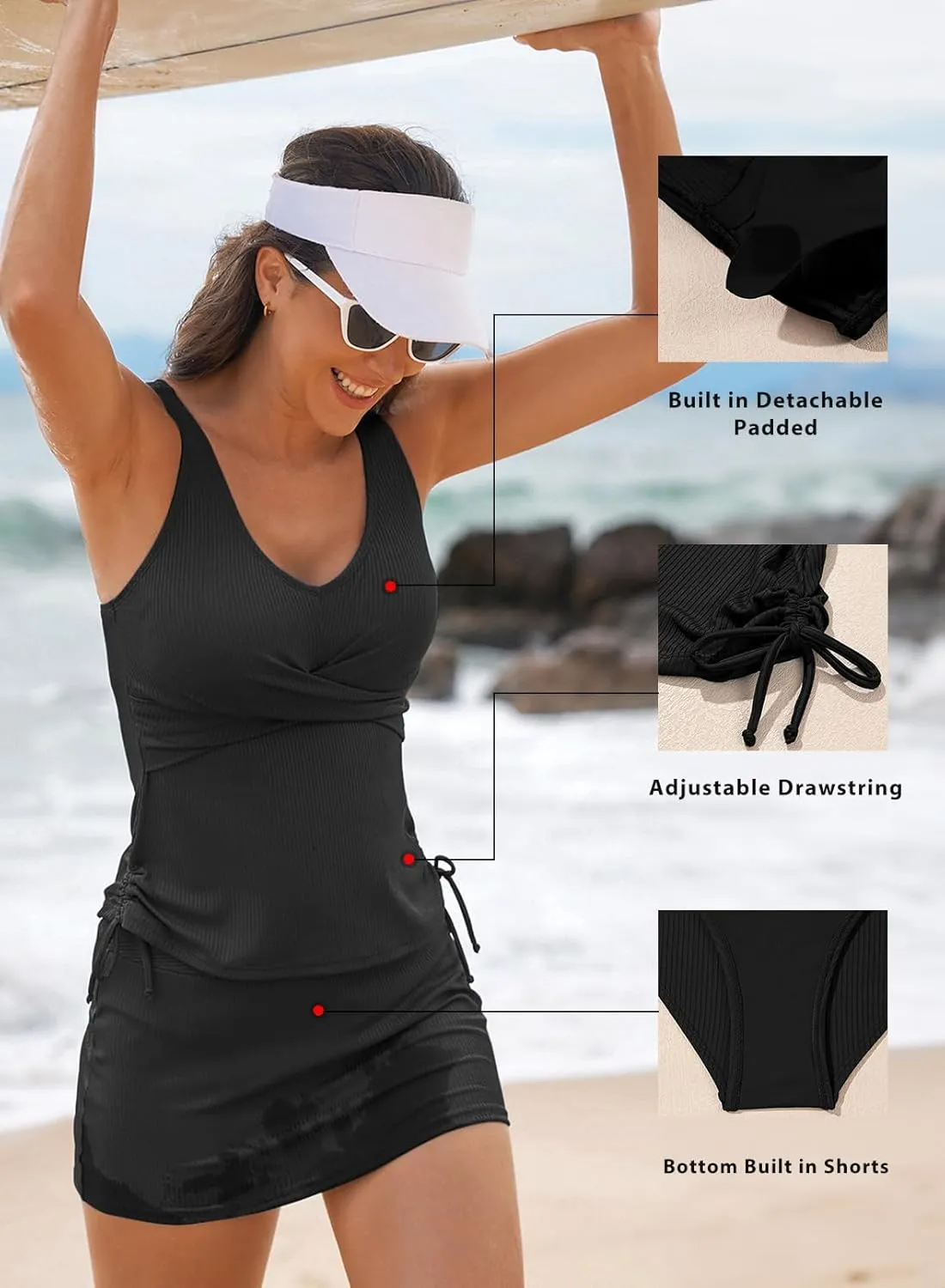 Aleumdr Women's Tankini Swimsuit Two Piece Tummy Control Bathing Suit Twist Front Swim Tank Top with Skirt