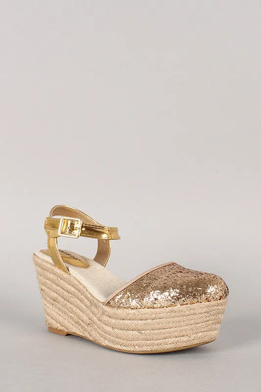 Bamboo Glitter Espadrille Platform Wedge