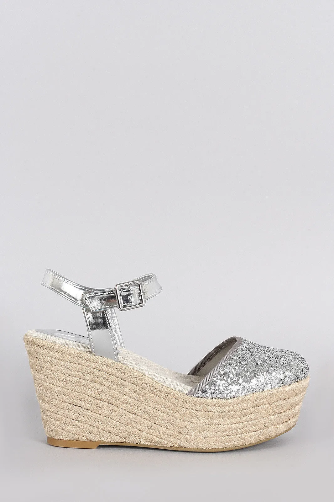 Bamboo Glitter Espadrille Platform Wedge