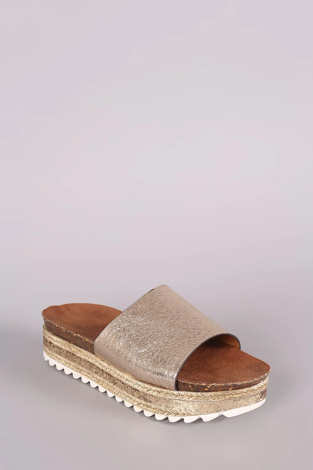 Bamboo Metallic Glitter Espadrille Trim Flatform Slide Sandal