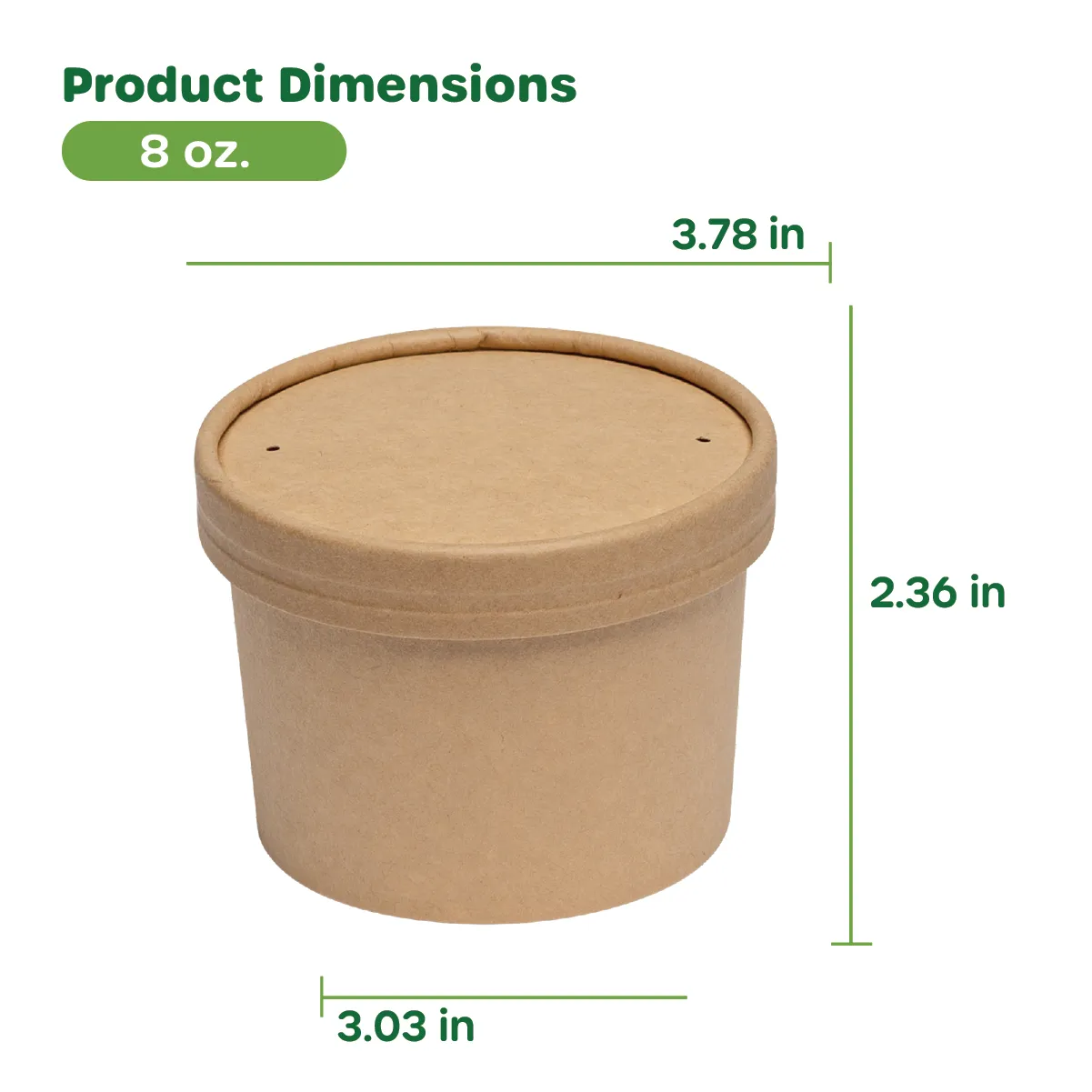 [Case of 250] 8 oz. Paper Food Containers With Vented Lids, To Go Hot Soup Bowls, Disposable Ice Cream Cups, Kraft