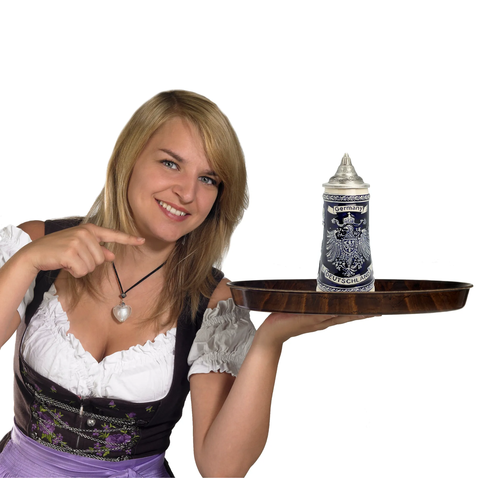 Deutschland Germany Eagle Cobalt Blue Ceramic Beer Stein with Ornate Metal Lid