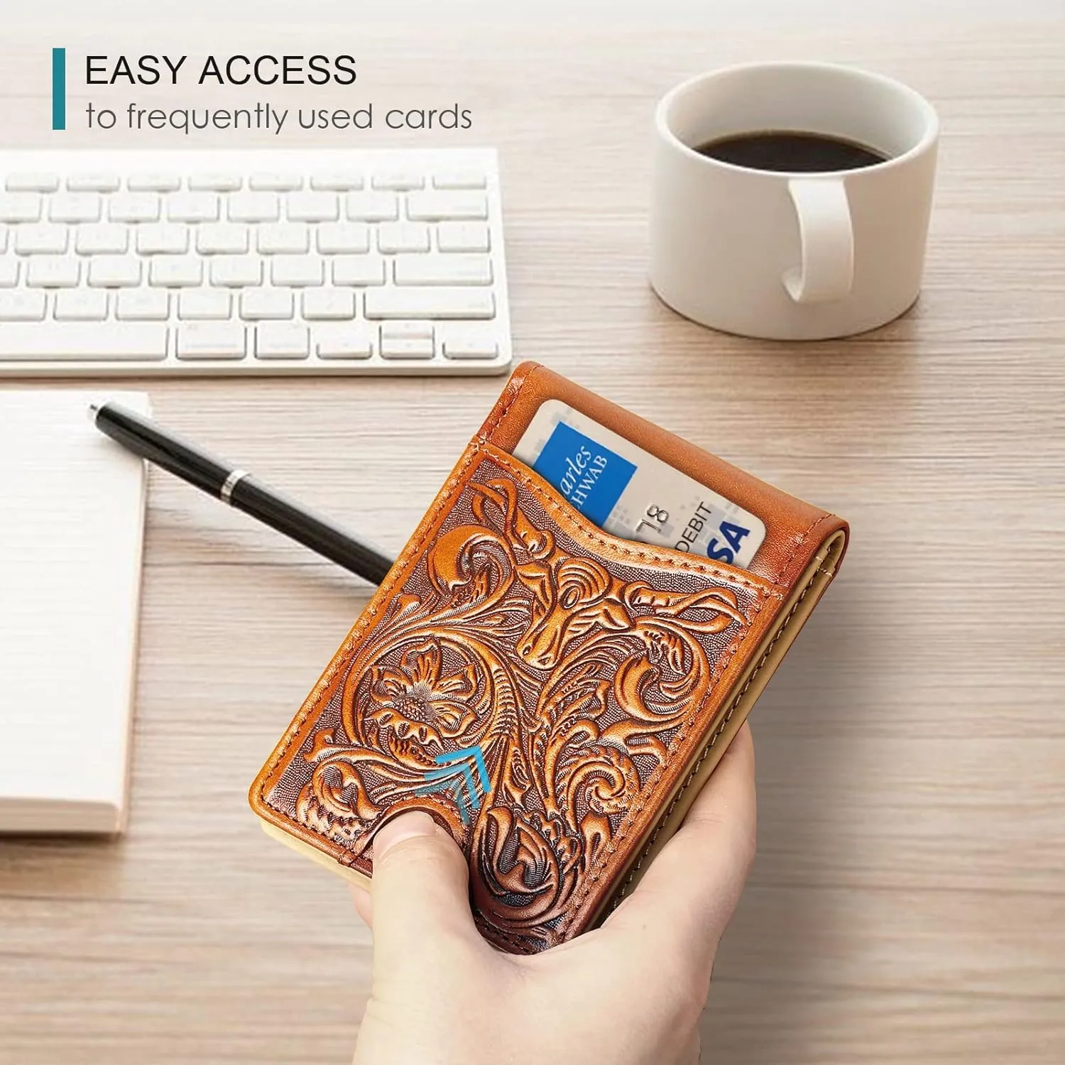 Full Grain Leather Bifold Wallet for Men - 11 Slots, RFID Blocking, Western Cowboy Gifts for Men - Brown