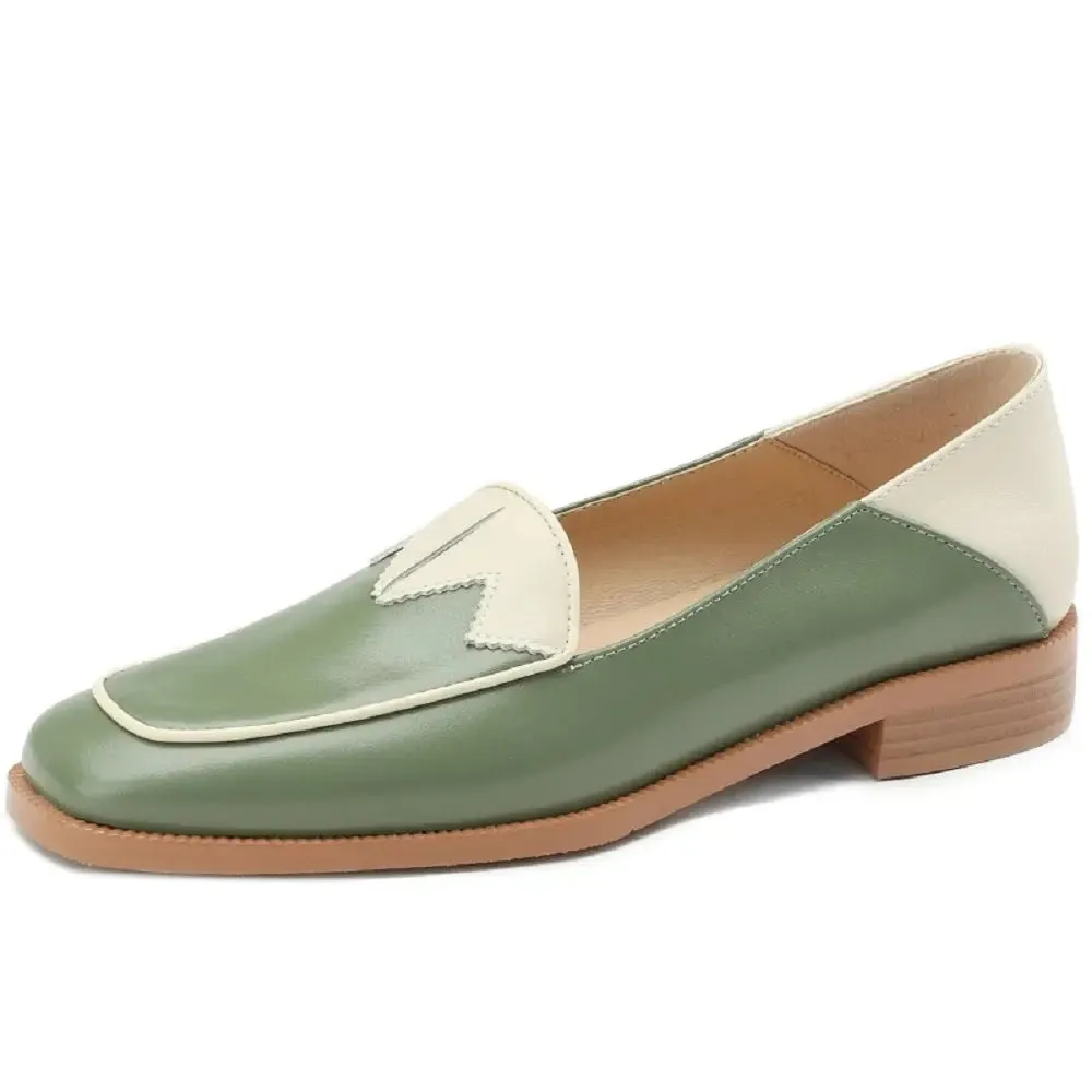 Jannat Olive Green Leather Loafers
