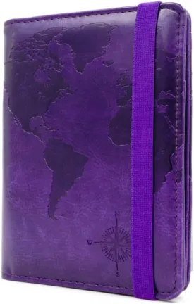 kandouren RFID Blocking Passport Holder Cover Case,Travel Luggage Passport Wallet Made with Purple Map Crazy Horse PU Leather for Men & Women