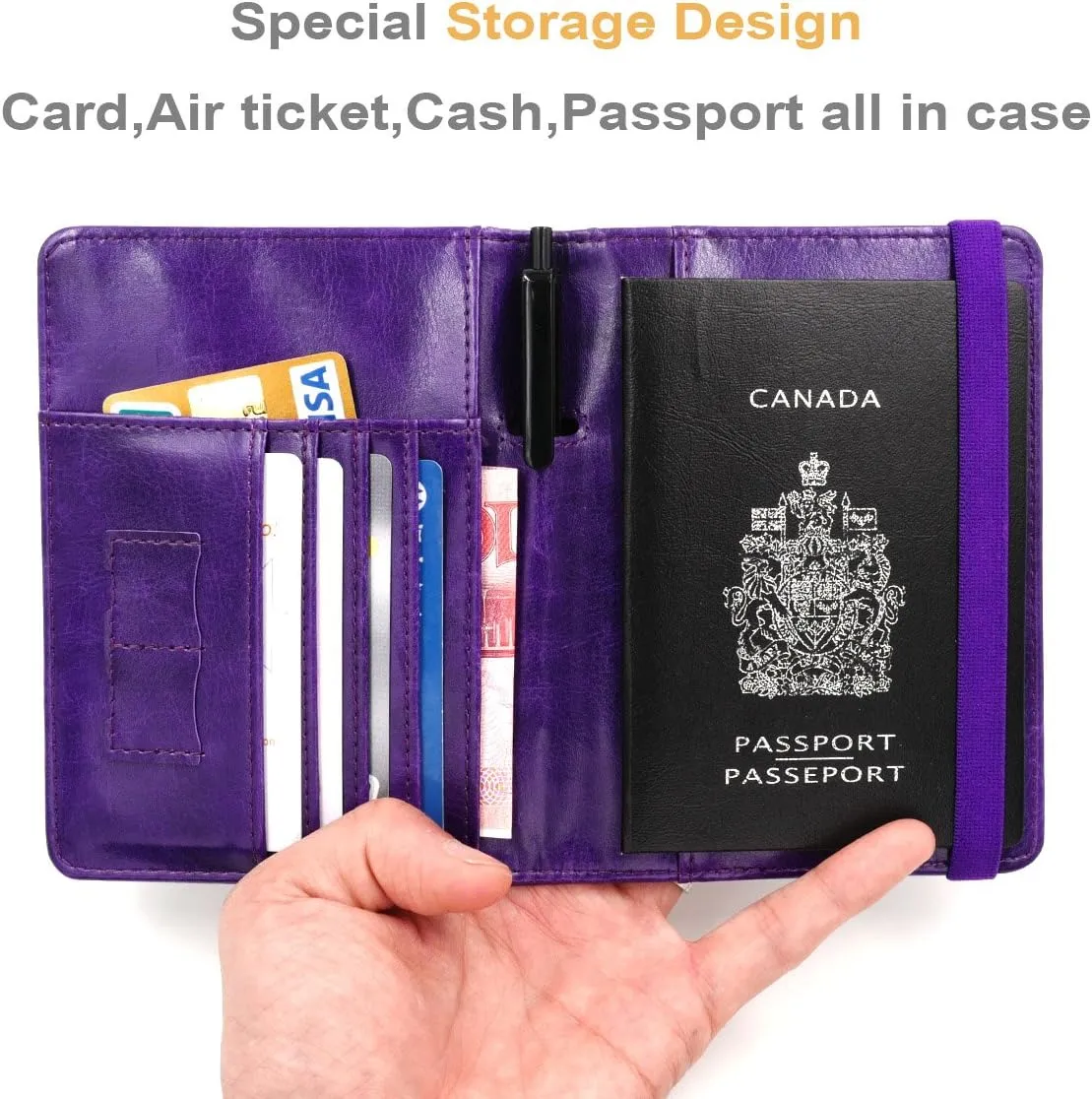 kandouren RFID Blocking Passport Holder Cover Case,Travel Luggage Passport Wallet Made with Purple Map Crazy Horse PU Leather for Men & Women