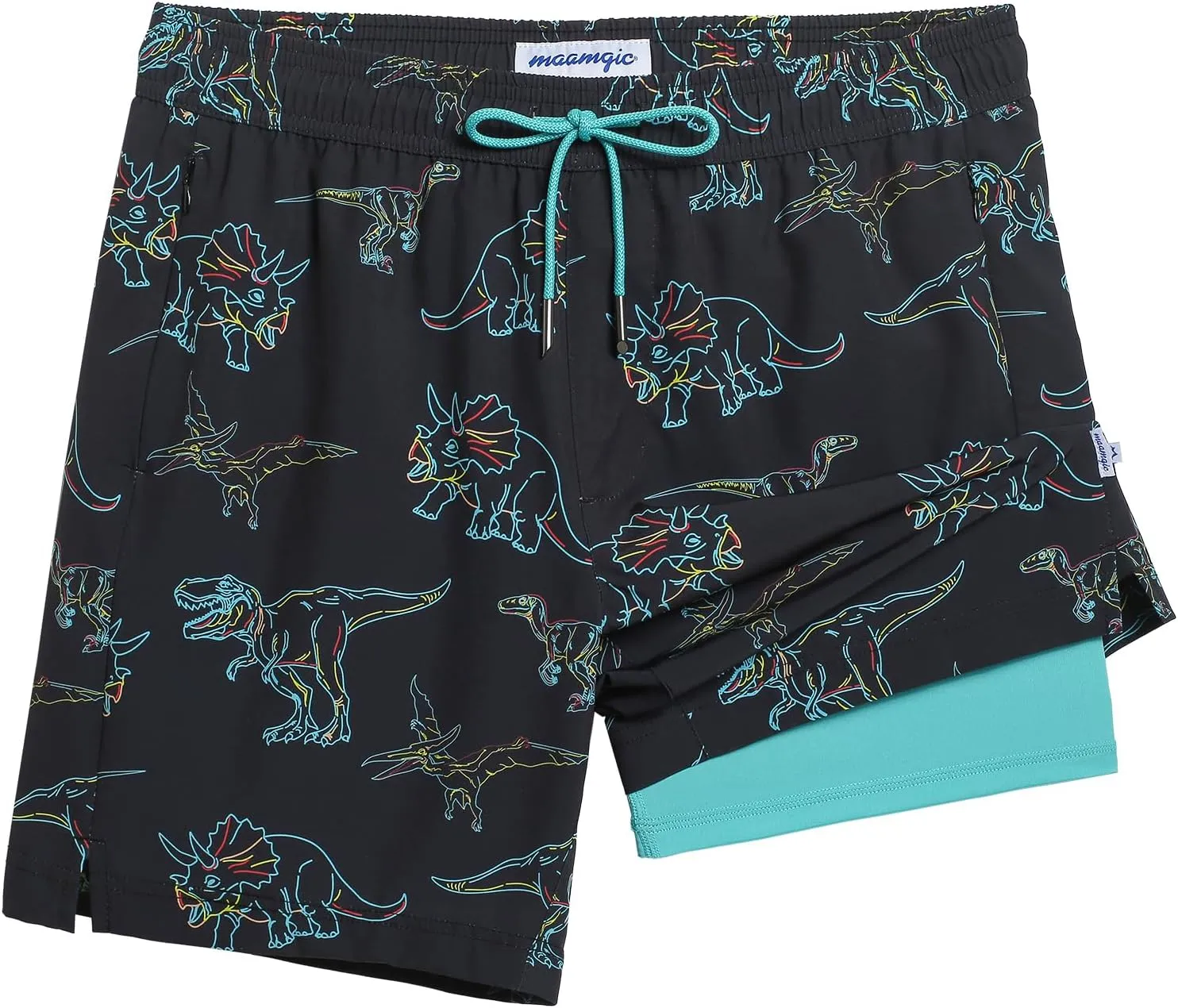 maamgic 2 in 1 Mens Swim Trunks 7 Inch Swim Shorts Swim Suits Board Shorts
