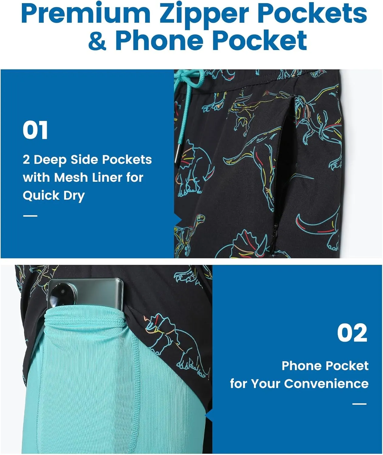 maamgic 2 in 1 Mens Swim Trunks 7 Inch Swim Shorts Swim Suits Board Shorts