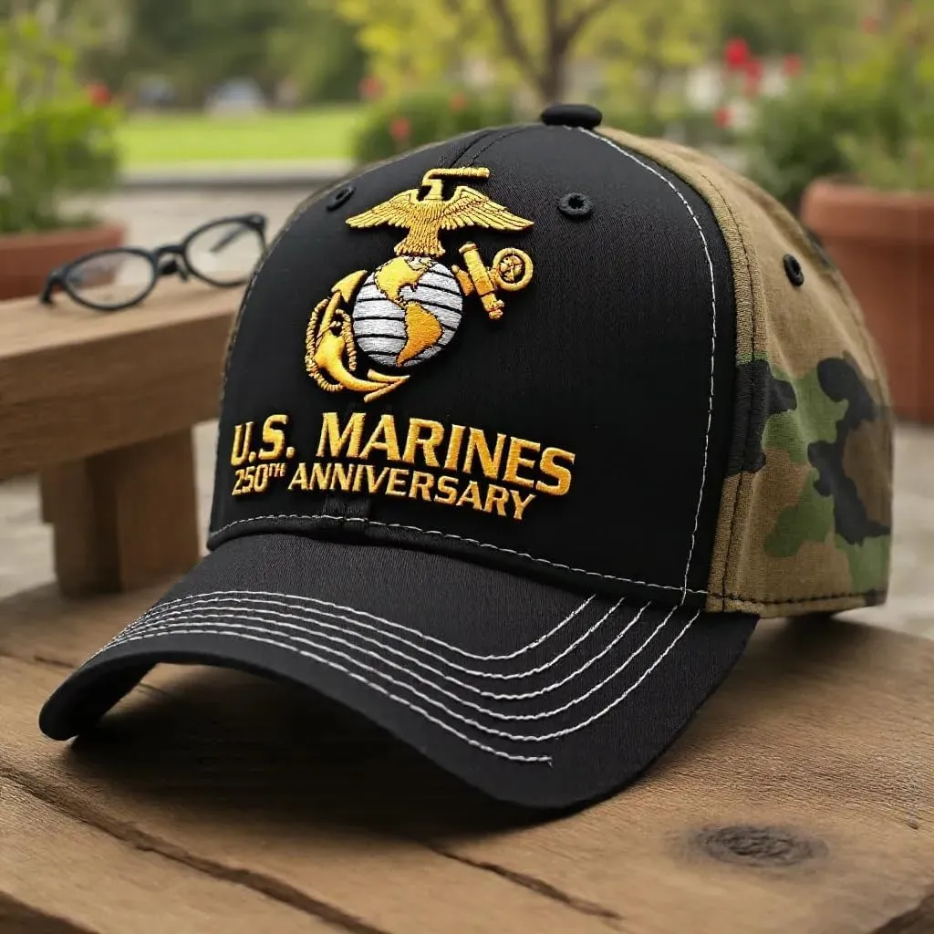 Marine Corps 250th Anniversary Baseball Cap, 250th Anniversary Tribute Cap Adjustable Embroidered Marine Corp Veterans Hat