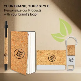 Promotional Cork Diary Set with Pen & Cardholder Keychain 50 sets  - Customizable Eco-Friendly Corporate Gift Set, Sustainable Stationery, Ideal for Business Gifts, Events, and Branding