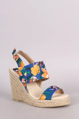 Qupid Floral Slingback Espadrille Platform Wedge