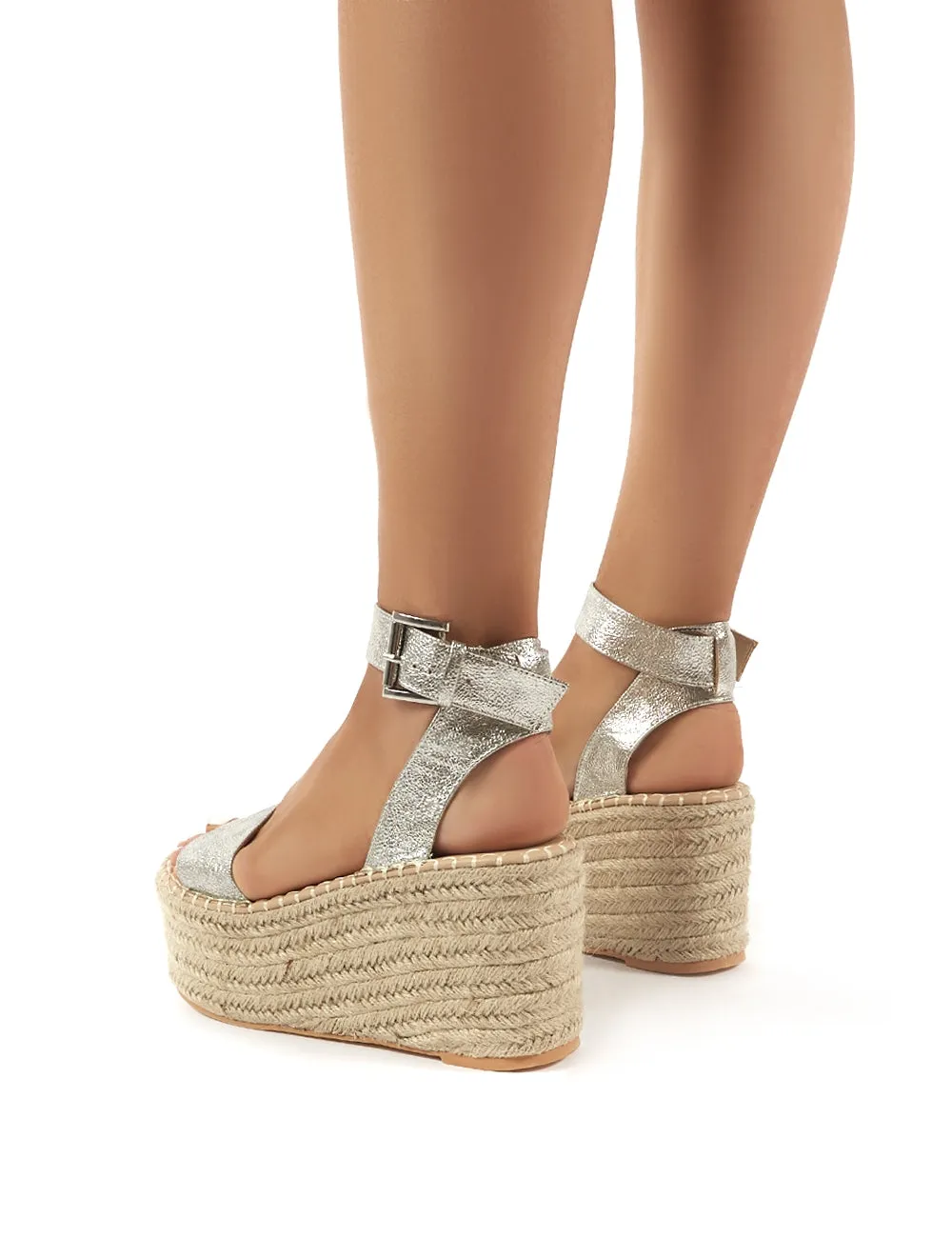 Saffy Silver Espadrille Flatform Sandals