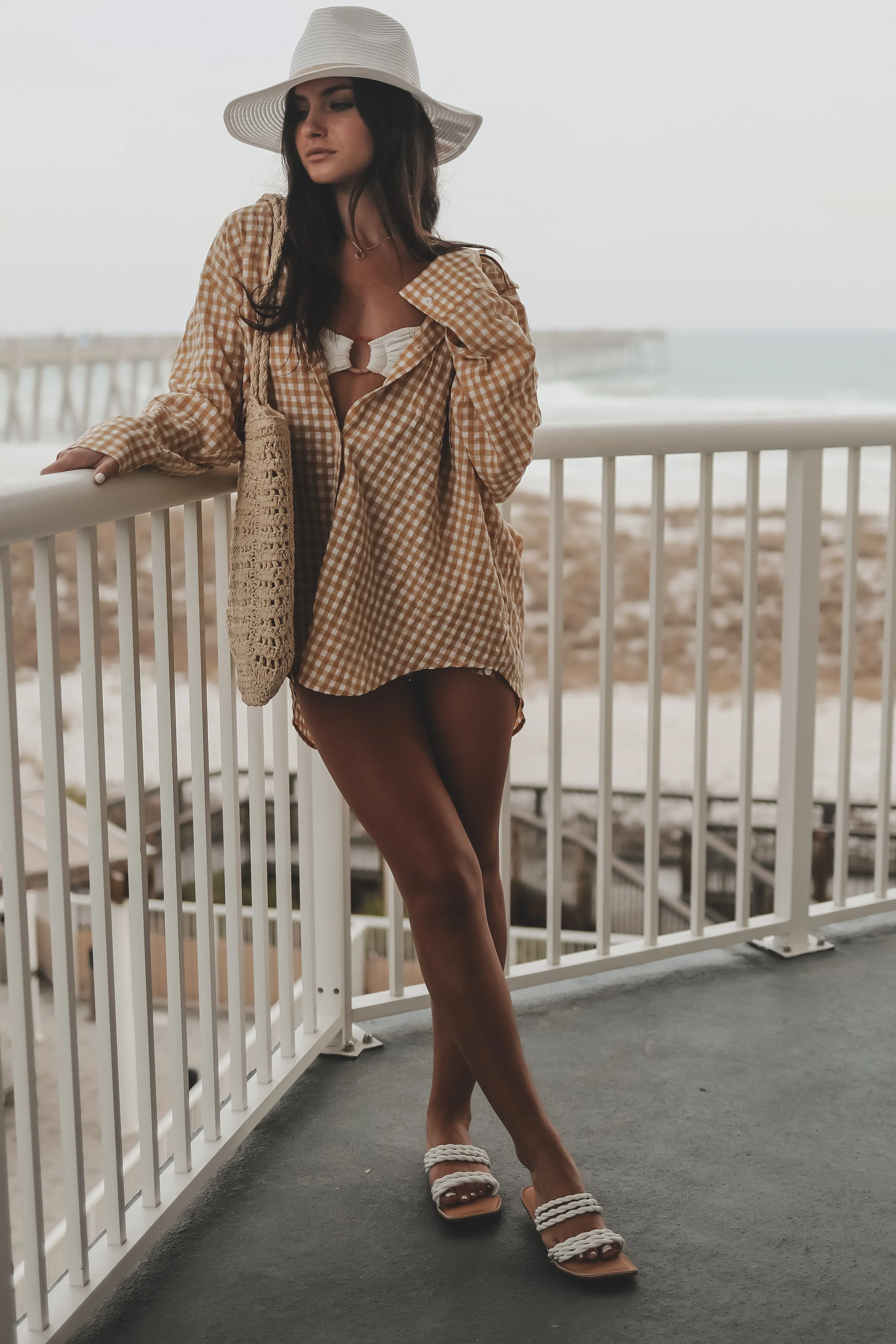 Sunset Series Gold Checkered Button Down