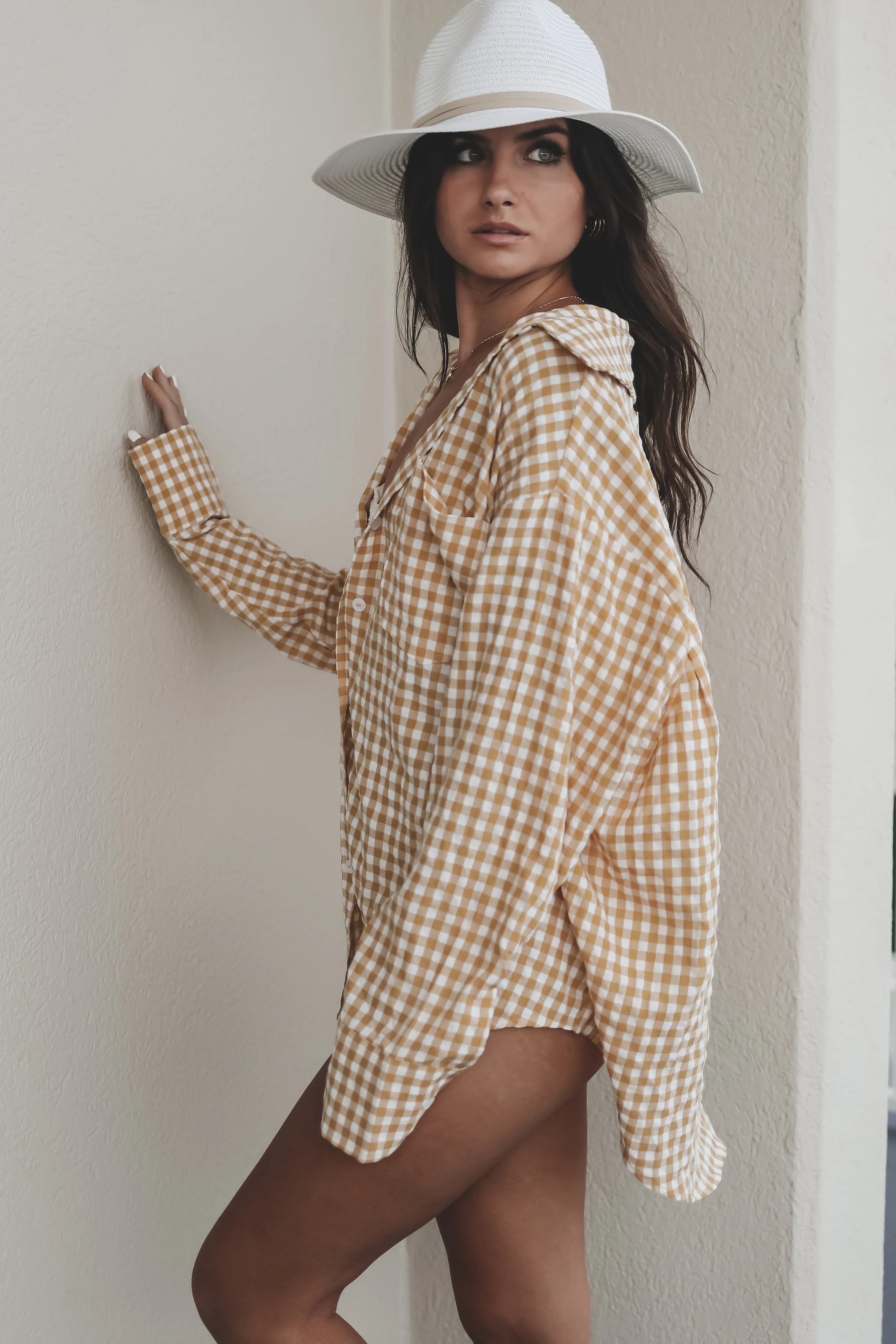 Sunset Series Gold Checkered Button Down