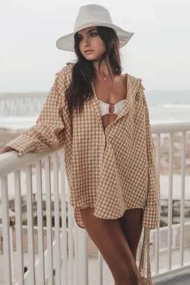 Sunset Series Gold Checkered Button Down