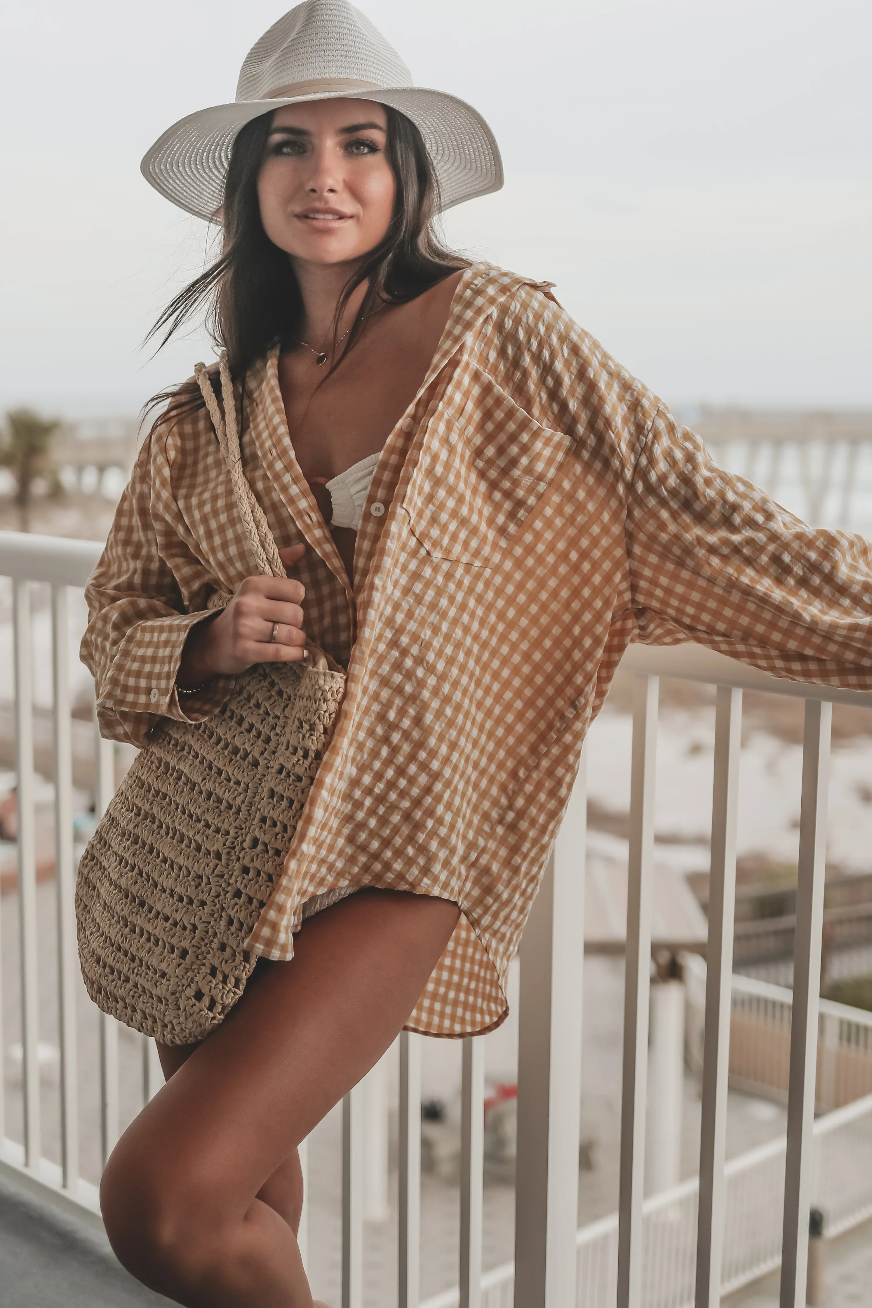 Sunset Series Gold Checkered Button Down