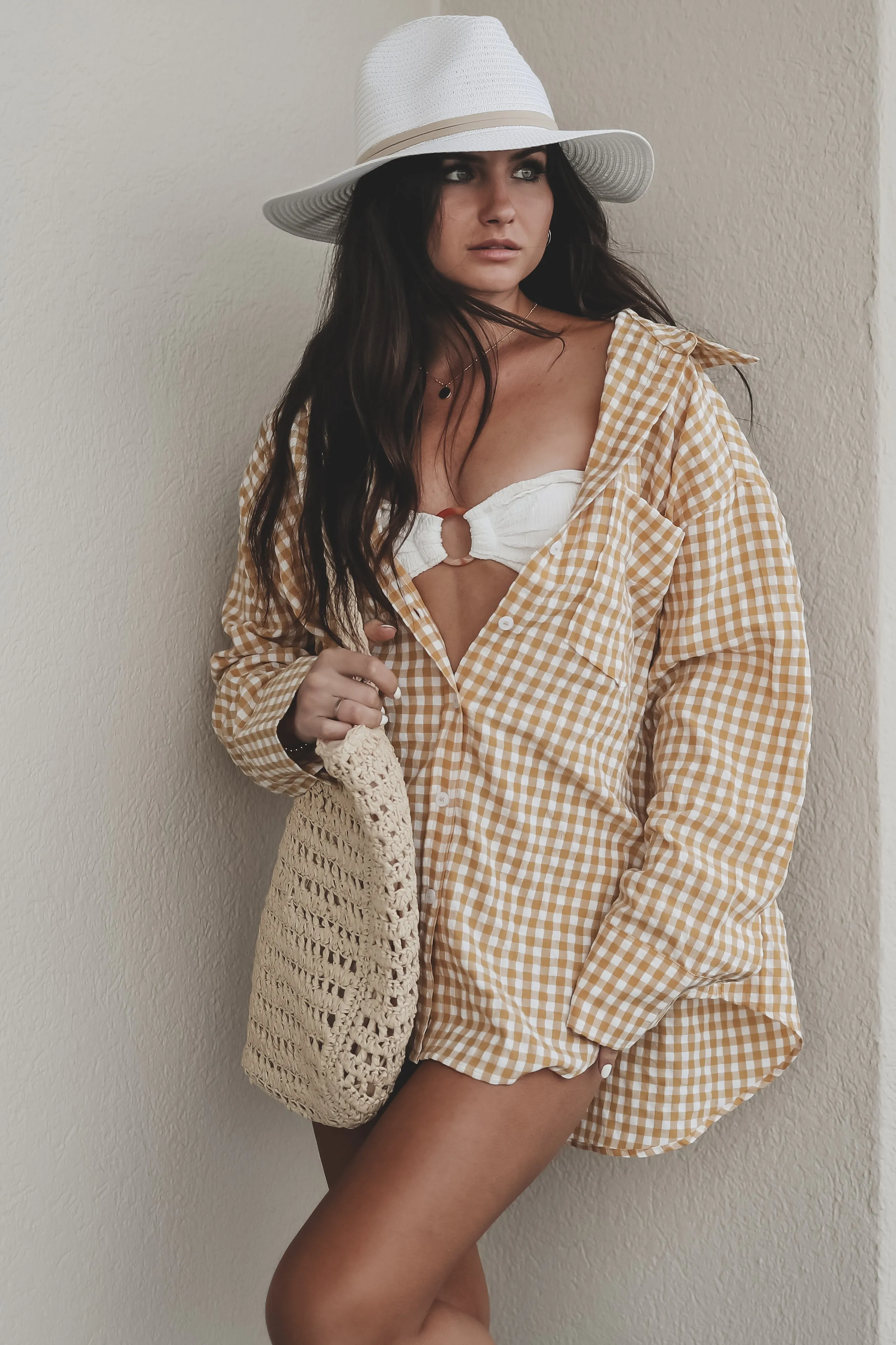 Sunset Series Gold Checkered Button Down