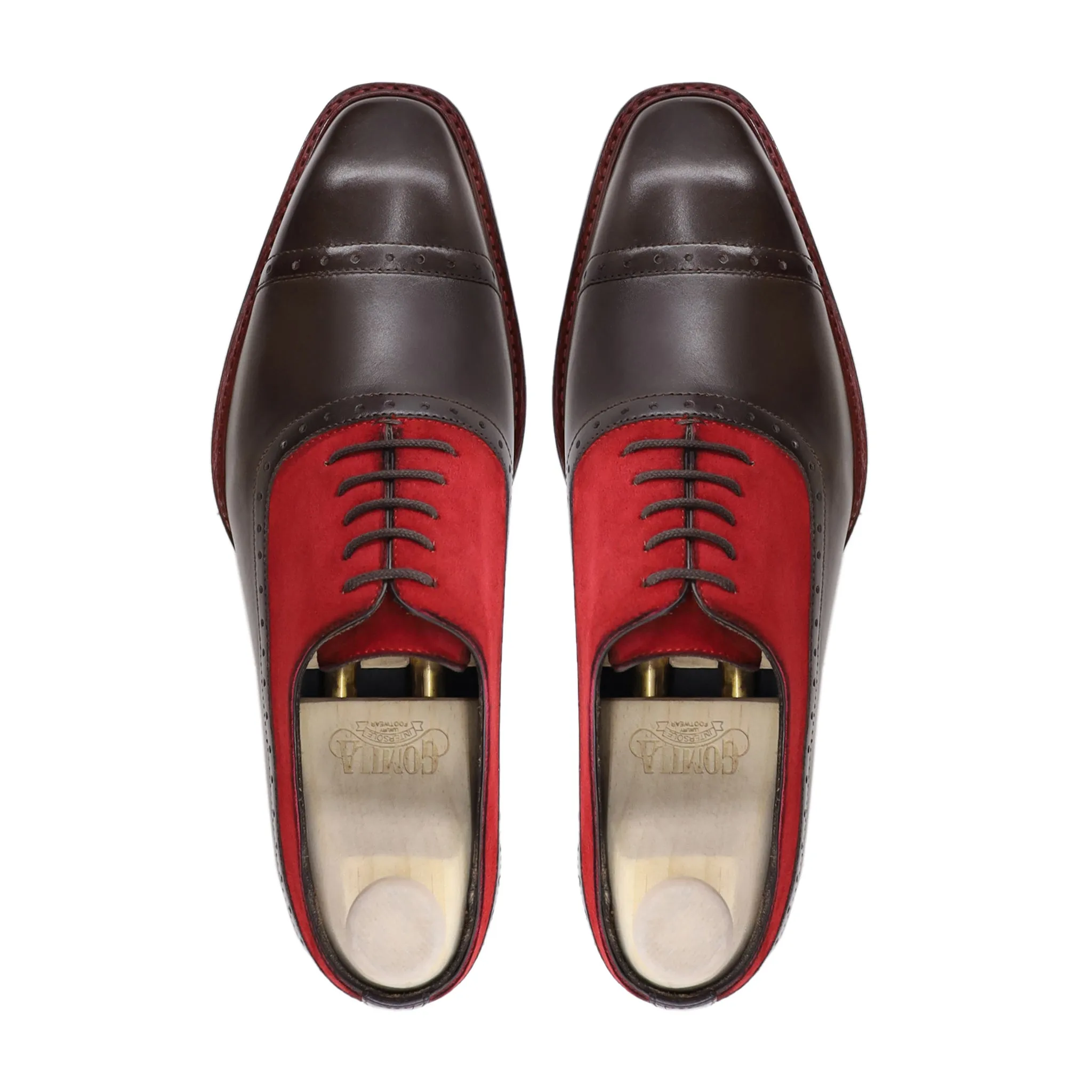 Travis - Men's Dark Brown and Red Kid Suede Oxford Shoe