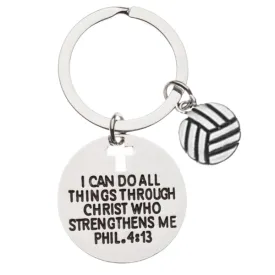 Volleyball Charm Keychain, I Can Do All Things Through Christ Who Strengthens Me