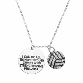 Volleyball Necklace - I Can Do All Things Through Christ Who Strengthens Me