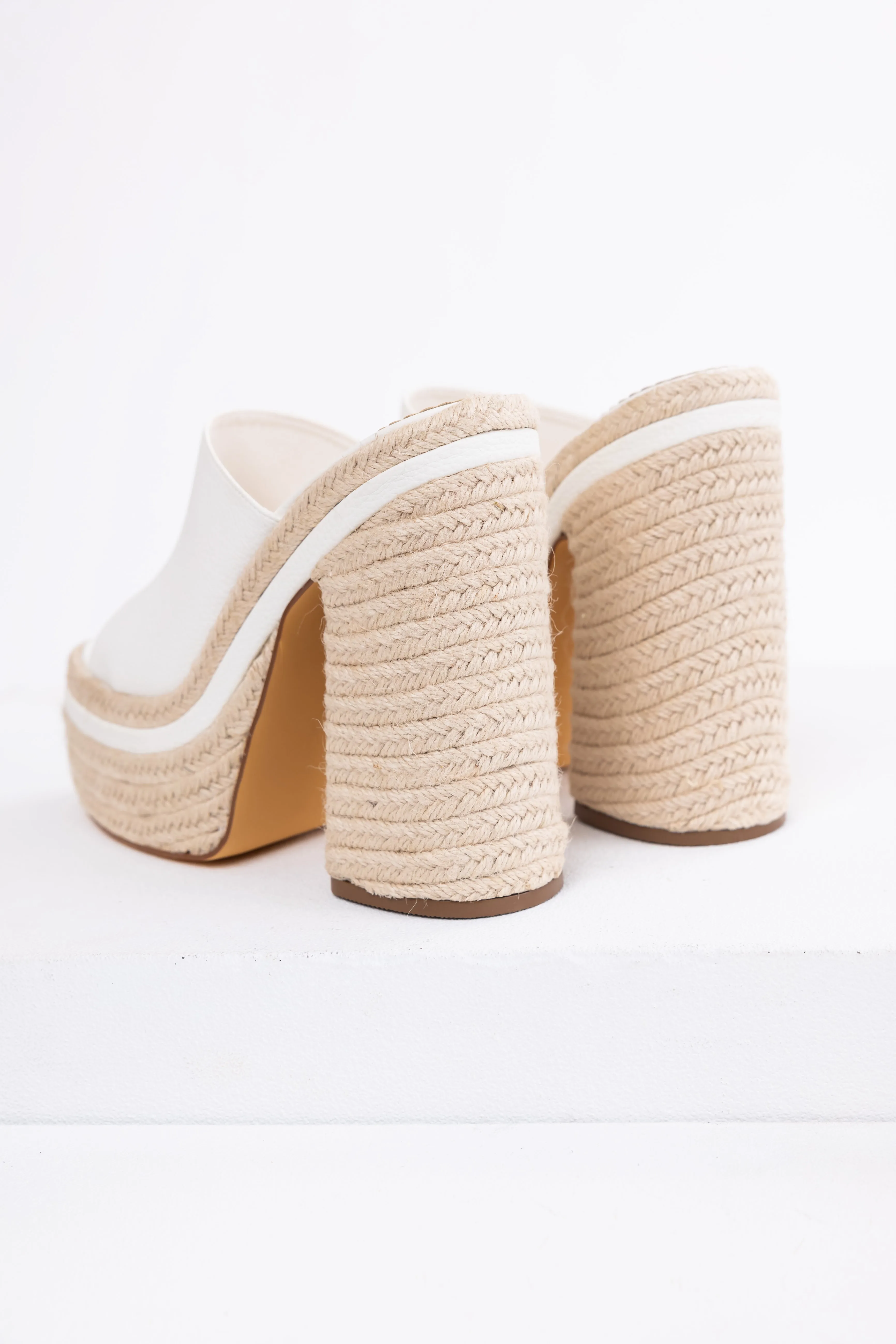 White High Heel Espadrille Platform Sandals